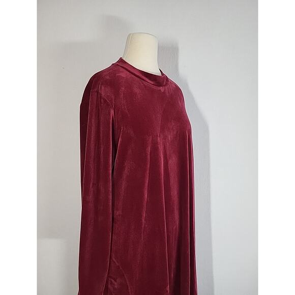J Jill Pure Jill Velour Shift Dress Red XL Mock Neck Long Sleeve Soft Cozy Party - Picture 4 of 14